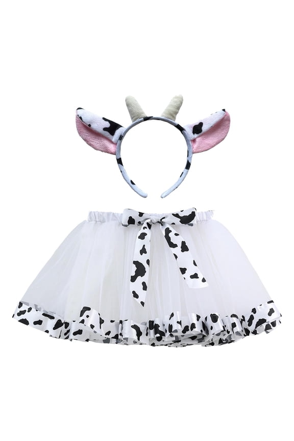 Little Girls Skirts Cow Print Mesh Party Performance Ballet Dance Tulle Tutu Skirt With Headband 2 Pcs Set Child Girl Fashion Summer Skirts