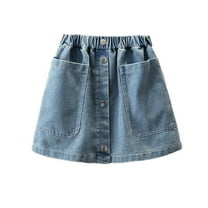 Little Girls Skirts Denim Kids Casual Stretch Waist Mini With Front Pockets Fall Dress Size 7-8T