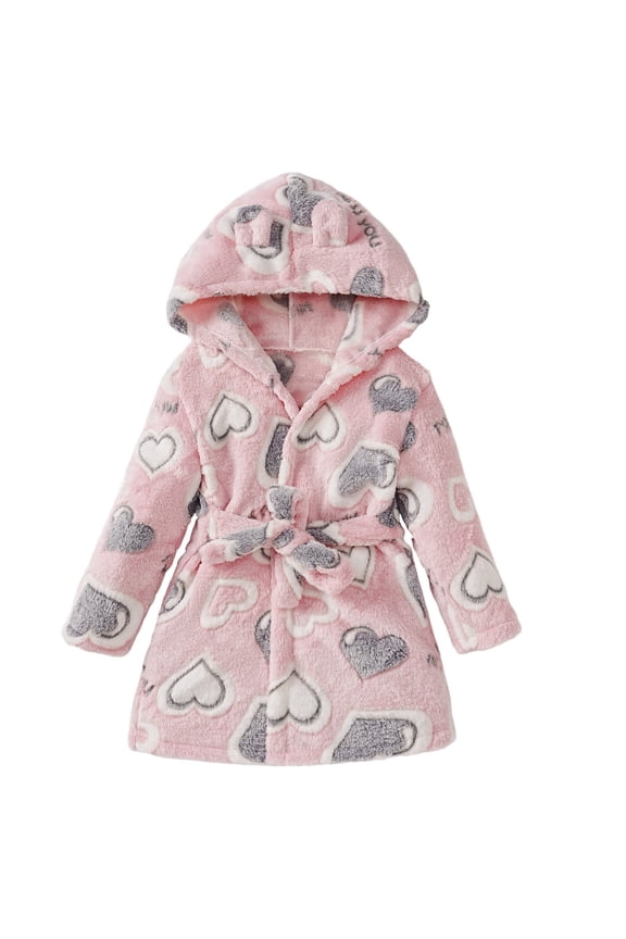 Little Girls Sleepwear Robes Kids Flannel Bathrobe Cartoon Hooded Robe Thick Night Gown Warm Home Sleepwear Outfit RD2 7T-8T