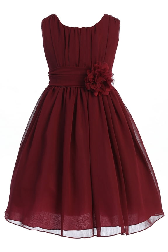 Little Girls Sleeveless Chiffon Easter Wedding Graduation Flower Girl Dress Burgundy 4 (J35K34S)