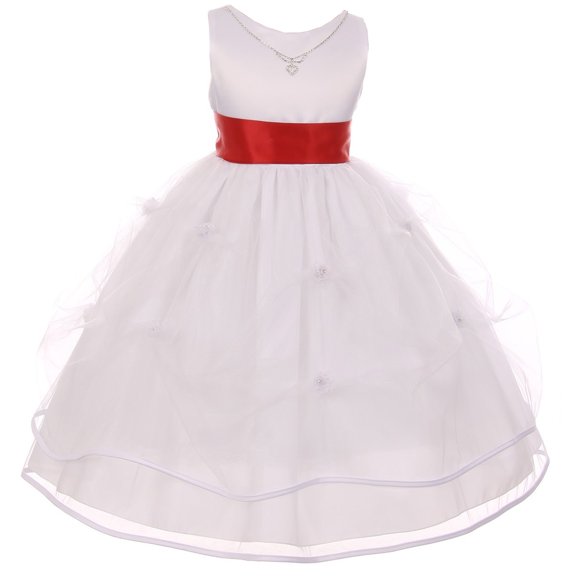 Little Girls Sleeveless Crystal Necklace Tulle Pageant Communion Flower Girl Dress Red 4 (C01B16W)