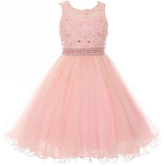 Little Girls Sleeveless Elegant Rhinestone Pearl Beaded Junior Bridesmaid Flower Girl Dress Blush 6 (C50C13)