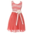 thumbnail image 1 of Little Girls Sleeveless Floral Lace Chiffon Holiday Party Flower Girl Dress USA Coral 4 (J21KS34), 1 of 4