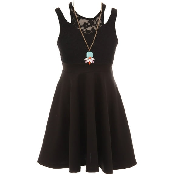 Little Girls Sleeveless Floral Lace Cut Out Shoulder Holiday Party Flower Girl Dress Black 6 (J21KS14)