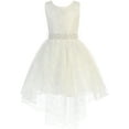 thumbnail image 1 of Little Girls Sleeveless Floral Lace Rhinestone High low Party Flower Girl Dress Ivory Size 4  (J37K44), 1 of 4