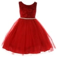 thumbnail image 1 of Little Girls Sleeveless Floral Velvet Rhinestone Tulle Holiday Flower Girl Dress Red 2 (K45D4), 1 of 4