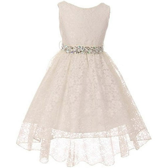 Little Girls Sleeveless High Low Rhinestones Belt Pageant Flower Girl Dress Ivory 6 (M3B6K0)