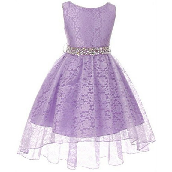 Little Girls Sleeveless High Low Rhinestones Belt Pageant Flower Girl Dress Lilac 4 (M3B6K0)