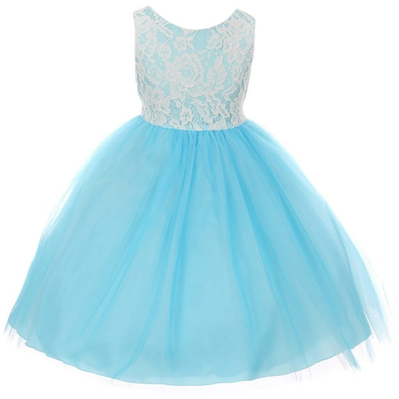 Little Girls Sleeveless Lace Tulle Princess Party Birthday Flower Girl Dress Aqua Size 2 (K414D)
