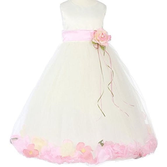 Little Girls Sleeveless Satin Flower Petal Sash Flowers Girls Dresses Ivory Pink 6 (K16D0B)