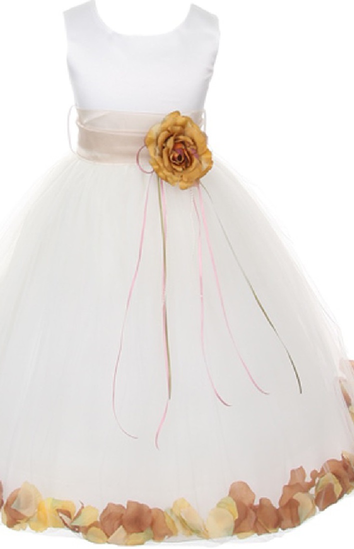 Little Girls White Orange Floral Petal Flower Girl Dress 2-6 main image 0