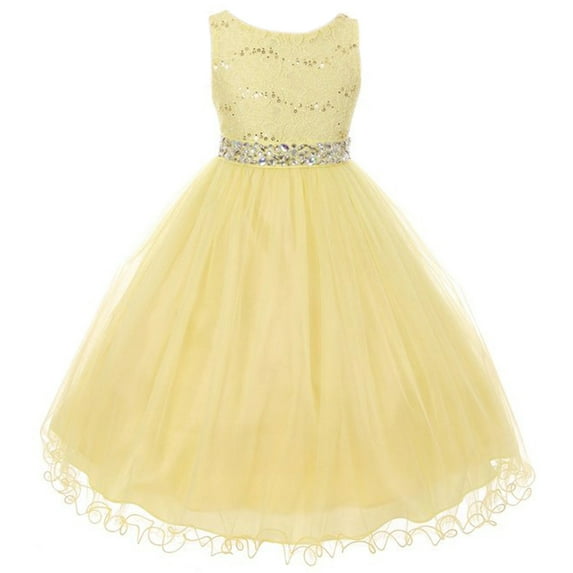 Little Girls Sleeveless Sequins Rhinestones Tulle Pageant Flower Girl Dress Yellow 4 (M3B4K0)