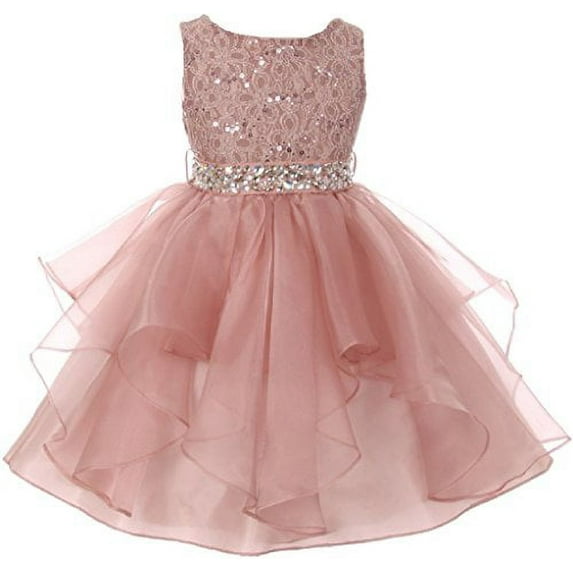 Little Girls Sleeveless Shiny Sequined Rhinestones Beaded Pageant Flower Girl Dress Blush 6 (M3B5K7)