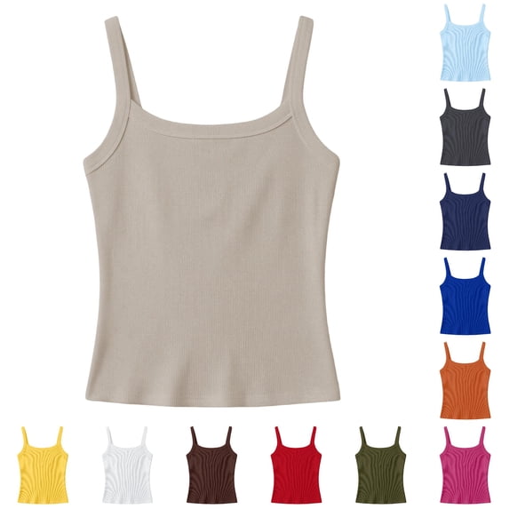 Little Girls Sleeveless Shirts Summer Tops Ribbed Stretch Tank Top Casual Basic Slim Fit Tee Shirt Size 8-9T , Beige