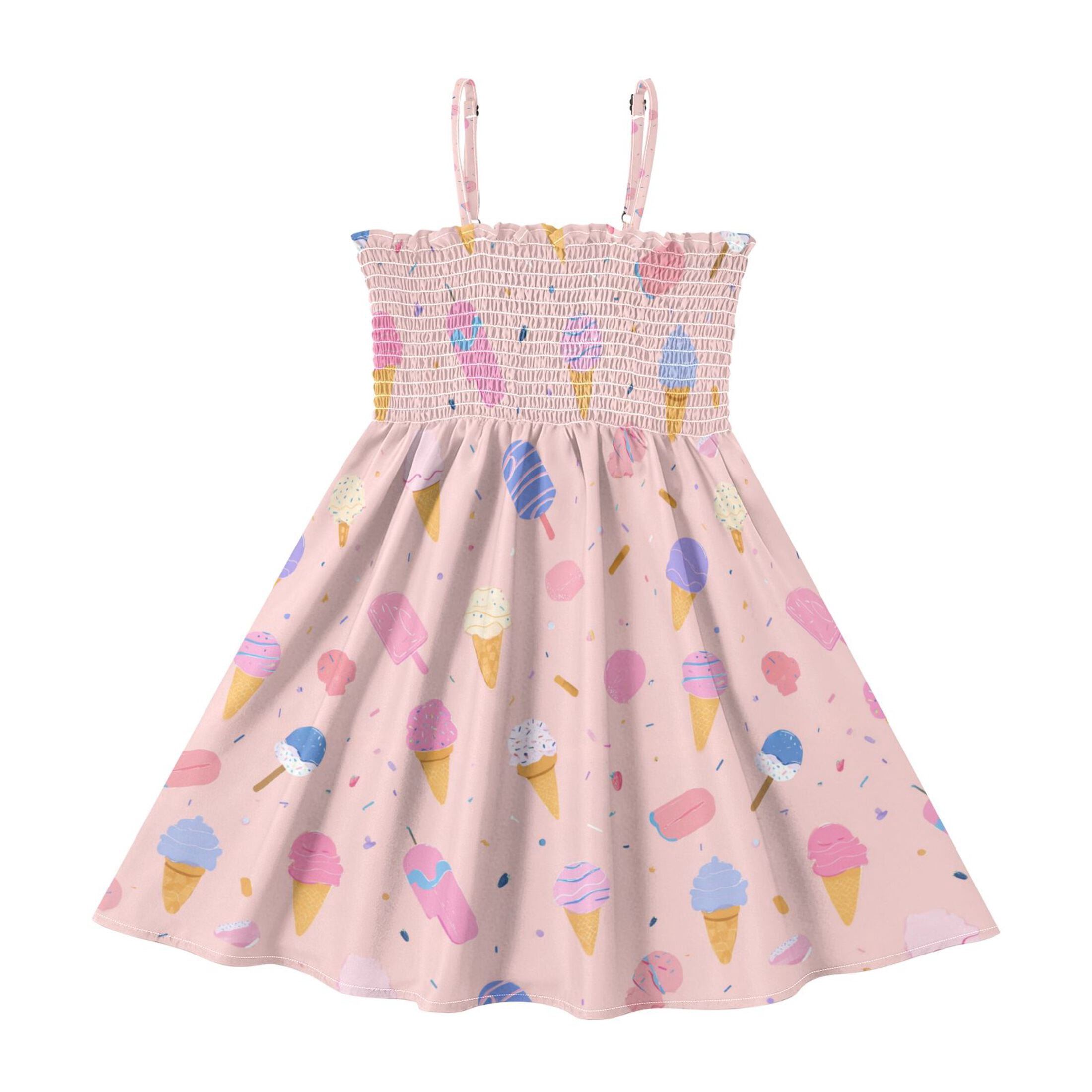 smocked ice cream dress Little Girls Sleeveless Sundress Pleated Ruffle Trim Top Casual Spaghetti Strap Summer Summer Pattern 2Y this charming bubble blends Colour:BEACH BEIGE Formal dress chanel tweed Organic Wool Cotton Blend
