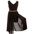thumbnail image 1 of Little Girls Sleeveless V Neck Rhinestones Maxi Skirt Short Jumpsuit Romper Dress Black 6 (2J1K69S), 1 of 5