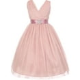 thumbnail image 1 of Little Girls Sleeveless V Neck Tulle Rhinestone Party Birthday Flower Girl dress Blush Size 2, 1 of 4