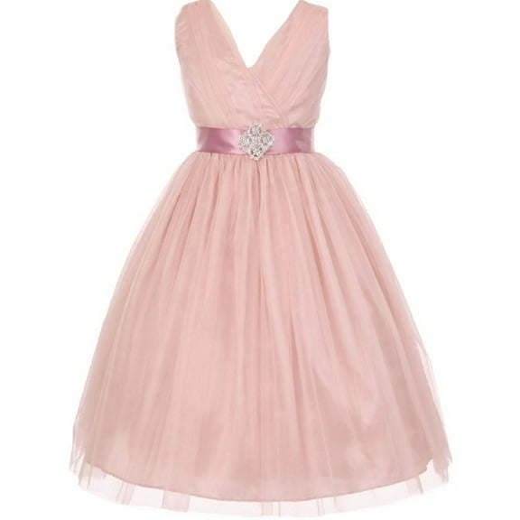 Little Girls Sleeveless V Neck Tulle Rhinestone Party Birthday Flower Girl dress Blush Size 4