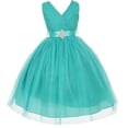 thumbnail image 1 of Little Girls Sleeveless V Neck Tulle Rhinestone Party Birthday Flower Girl dress Jade Size 4, 1 of 4