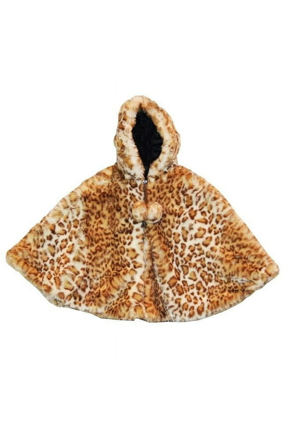 Little Girls Snow Leopard Faux Fur Poncho 5-6