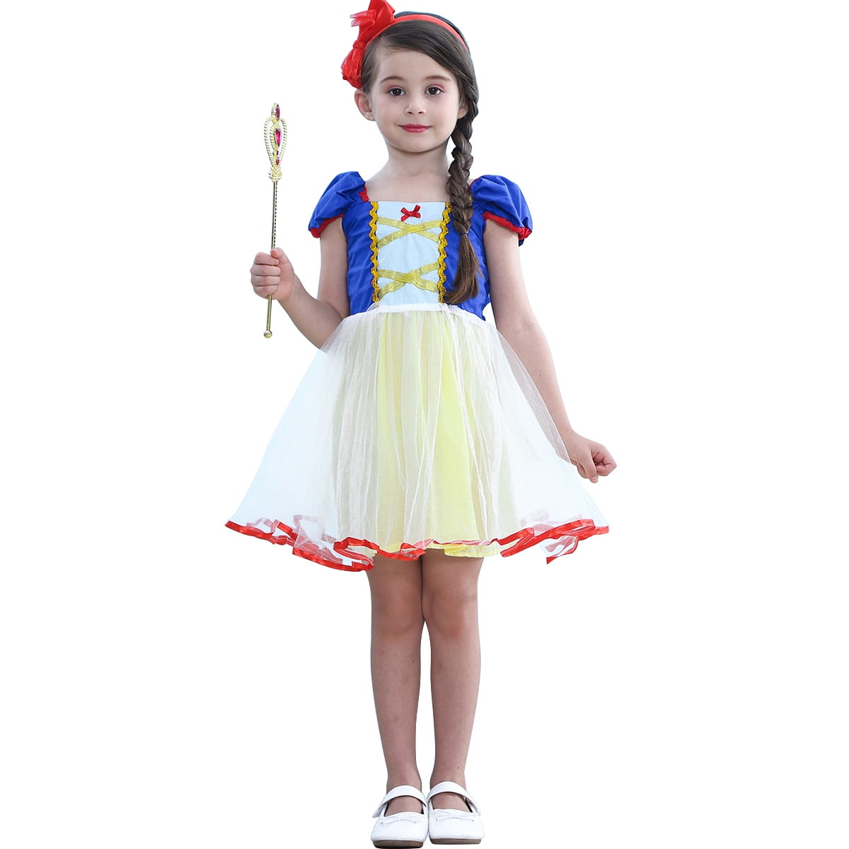 Little Girls Snow White Dress Elastic Waist Backless Princess Dress ...