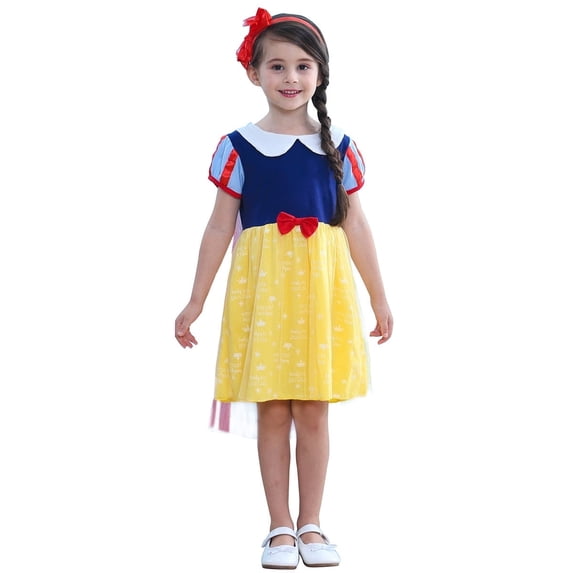 KAWELL Snow Dress Elastic Waist Backless Princess Dress Costume Birthday Party Cosplay Christmas Halloween Dress up Tutu Outfits