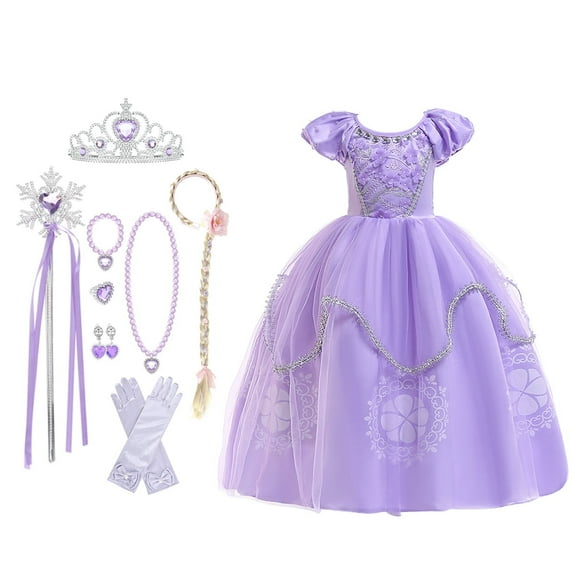 KAWELL Little Girls Sofia Princess Costume Birthday Christmas Party Halloween Cosplay Fancy Dress Up Outfits w/Accessories