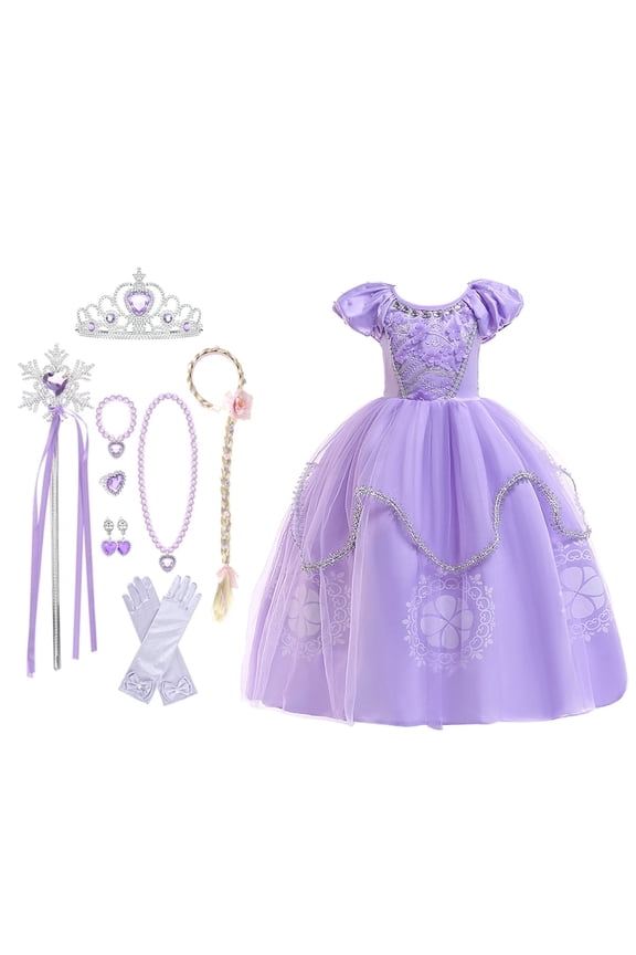 Little Girls Sofia Princess Costume Birthday Christmas Party Halloween Cosplay Fancy Dress Up Outfits w/Accessories