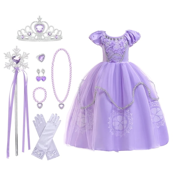 KAWELL Little Girls Sofia Princess Costume Birthday Christmas Party Halloween Cosplay Fancy Dress Up Outfits w/Accessories