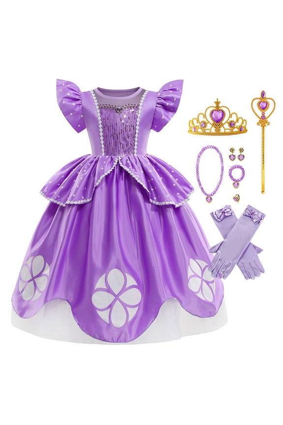 Little Girls Sofia Princess Costume Birthday Christmas Party Halloween Cosplay Fancy Dress Up Outfits wtih Accessories