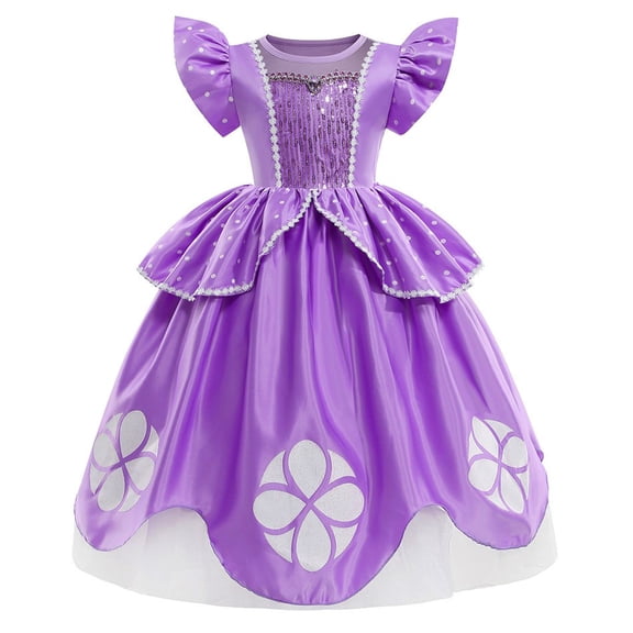 Little Girls Sofia Princess Costume Birthday Christmas Party Halloween Cosplay Fancy Dress Up Outfits wtih Accessories