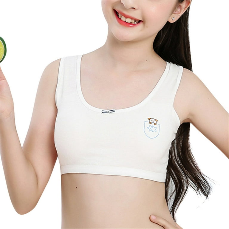 Little Girls Soft Sport Bra Cotton Spandex Small Vest Design Wireless  Bralette for Kids M White 