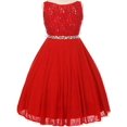thumbnail image 1 of Little Girls Sparkling Sequin Lace Double Chiffon Flowers Girls Dresses Red 2 (C12CC12), 1 of 3