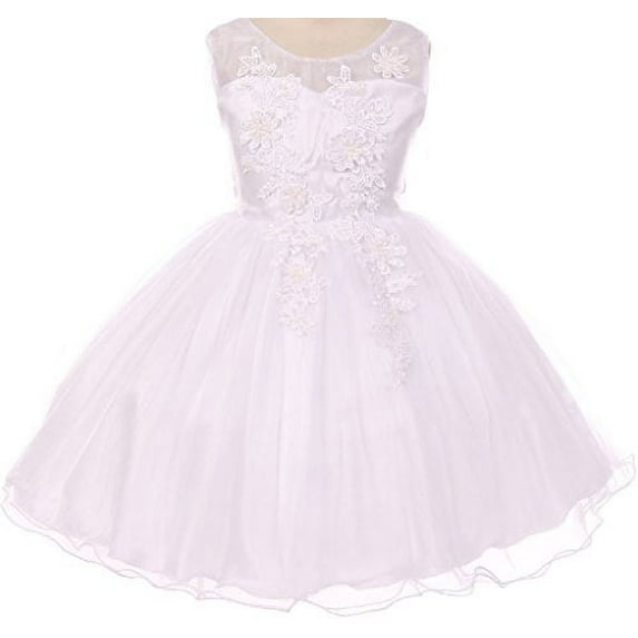 Little Girls Special 3D Flowers Embroidered Flowers Girls Dresses White 2 (J36K01)