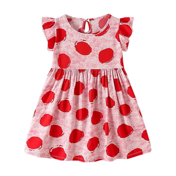 Little Girls Spring Dress Chiffon Floral Print Full Print Flared Blouse Style Flower Girl Dresses Size 7-8T