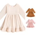 thumbnail image 1 of Little Girls Spring and Autumn Solid Color Dress Girls Long Sleeve Round Neck A Line Skirt Dress Baby Girls 18-24 Months, 1 of 7