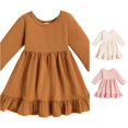 thumbnail image 1 of Little Girls Spring and Autumn Solid Color Dress Girls Long Sleeve Round Neck A Line Skirt Dress Baby Girls 2-3 Years, 1 of 7