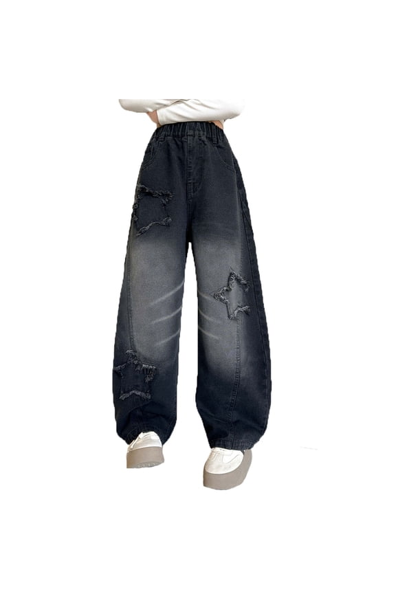 Little Girls Star Applique Flared Jeans Fall Fashion Wide Leg Pants With Unique Kids