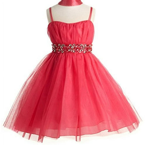 Little Girls Stunning Rhinestone Studded Waist Flowers Girls Dresses Coral 4