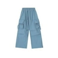 thumbnail image 1 of Little Girls Stylish Casual Pants Daily Outdoor Activities Versatile Cargo Trousers Elastic Waist Design Clothes for Kids Size 7-8T, 1 of 4