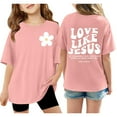 thumbnail image 1 of Little Girls Summer Clothes Clearance Letter Print Crew Neck Basic Tees Trendy Lightweight Kids Toddler Baby Boys Tshirt,Pink,11-12 Years, 1 of 5