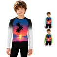 thumbnail image 1 of Little Girls Summer Cute Tops Bright and Gradient Long Sleeve Swim Rash Guard Sun Print Top Size 5-6T , Blue, 1 of 6