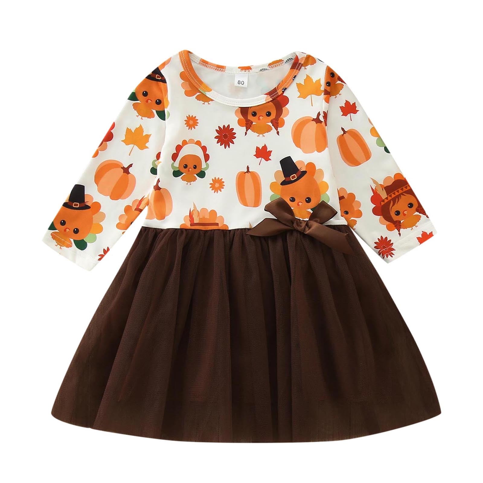 Baby Girls Cartoon Print Short-Sleeved O-Neck Dress In Summer