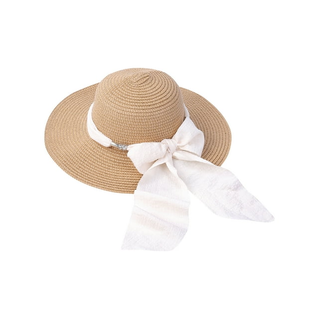 Little Girls Summer Floppy Straw Hat Wide Brim with Bowknot Beach Sun