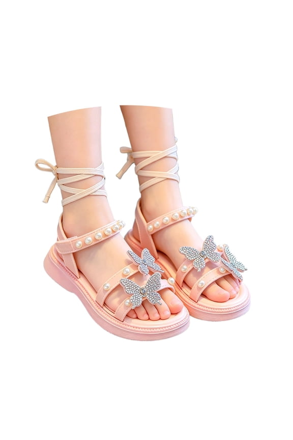 Little Girls Summer Glitter Gladiator Sandals Rhinestone Open Toe Strappy Dress Flats Sandals Wedding Party Shoes for Toddler Little Kid Big Kid