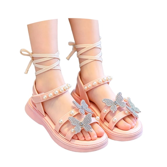 Little Girls Summer Glitter Gladiator Sandals Rhinestone Open Toe Strappy Dress Flats Sandals Wedding Party Shoes for Toddler Little Kid Big Kid