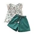 thumbnail image 1 of Little Girls Summer Outfits Floral Sleeveless Blouse Shorts Set Lightweight Clothes Sets, 1 of 8