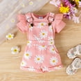 thumbnail image 1 of Little Girls Summer Outfits Newborn Baby Girl Summer Clothes Ribbed Ruffle Short Sleeve Romper Daisy Suspender Overall Shorts 2Pc Outfits, 1 of 9