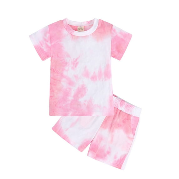 Little Girls Summer Outfits Tie-Dye Print Short Sleeve Tshirt Tops Shorts Sets Size 6-7T