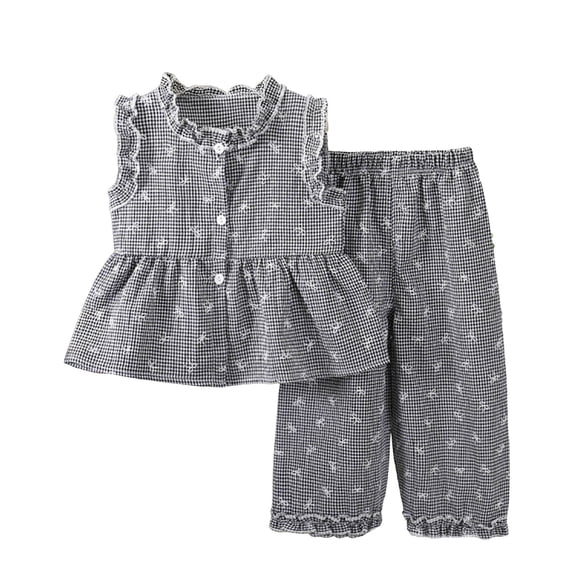 Little Girls Summer Outfits Toddler Baby Girl Clothes Flying Sleeve Plaid Button Up Tops Pants Sets Infant Cute Baby Girl Summer Outfits